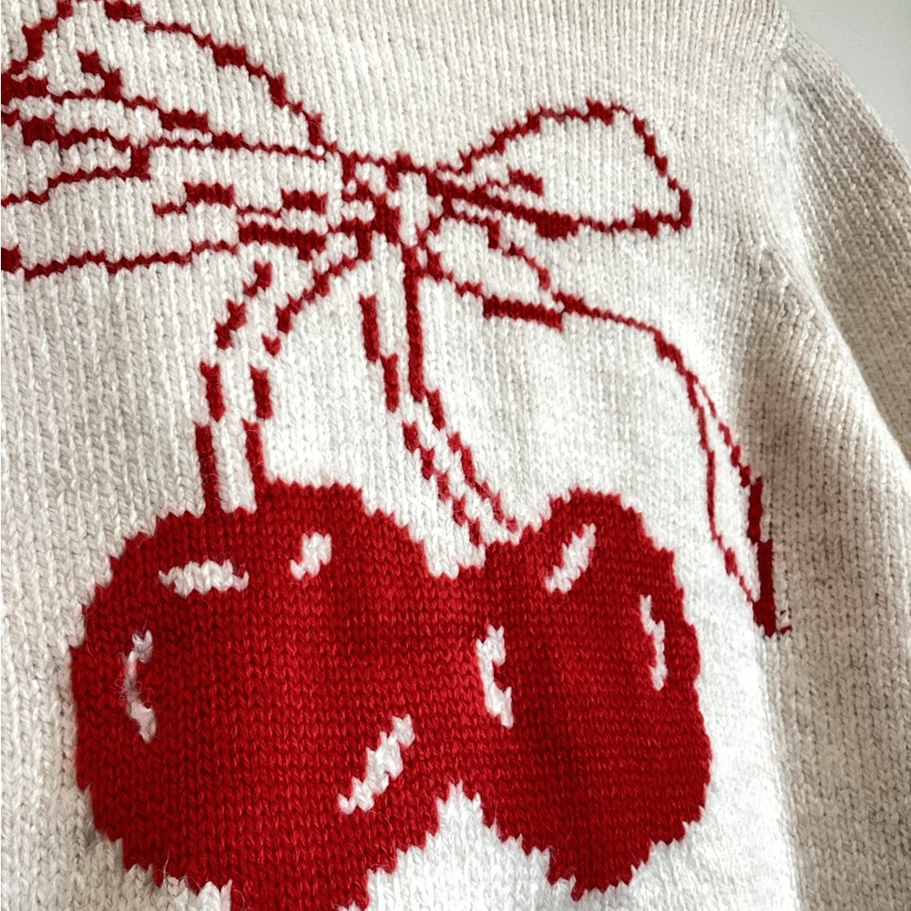 🍒Anthropologie Cherry Sweater Maeve Icon Cardigan New Small Fruit Ivory Red - Picture 7 of 15